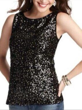 LOFT Black and Gold Sequin Tank Top Small